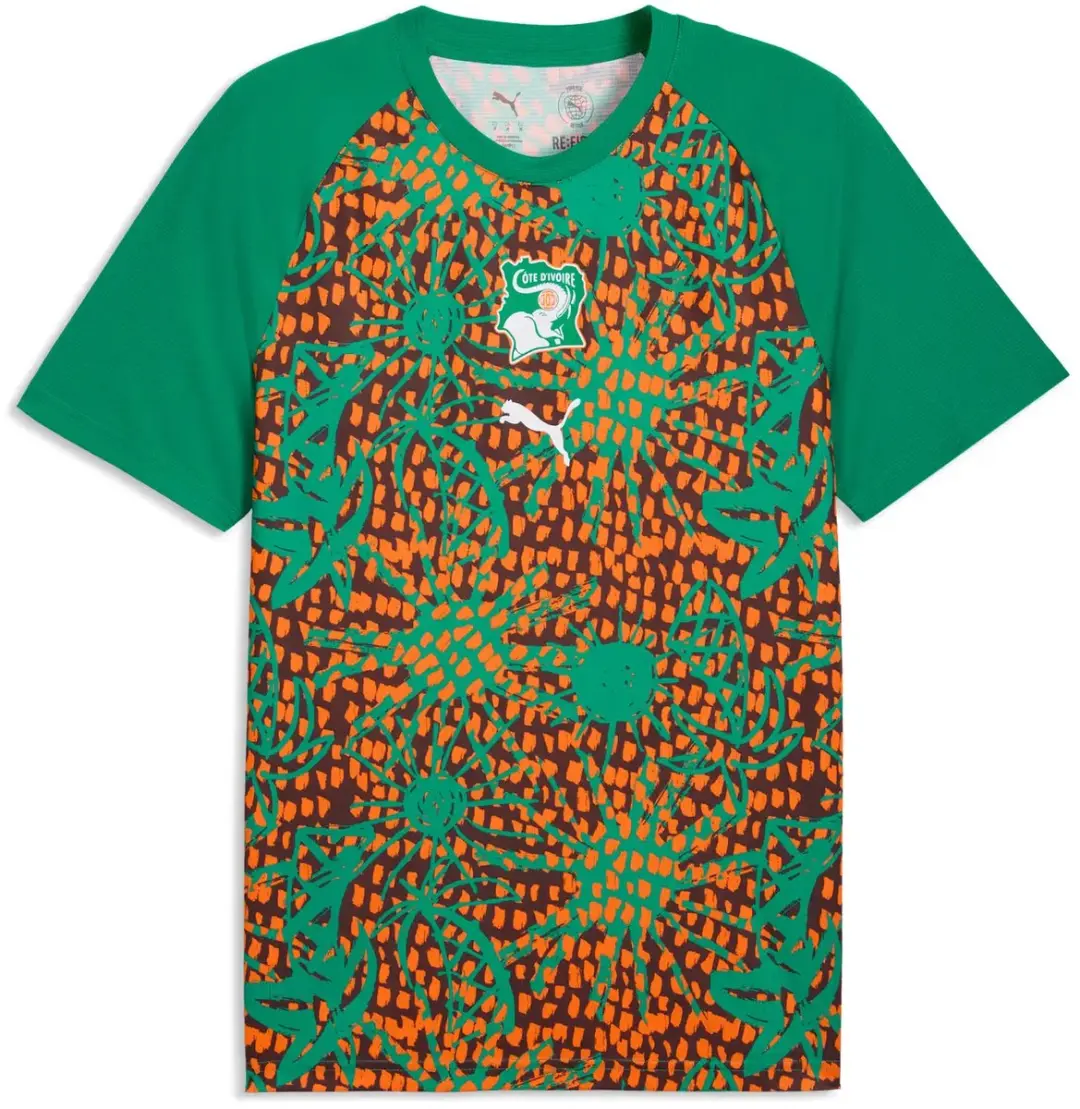 PUMA Maillot Prematch Ivoorkust Coupe du Monde 2026 - L - Groen/Chocoladebruin