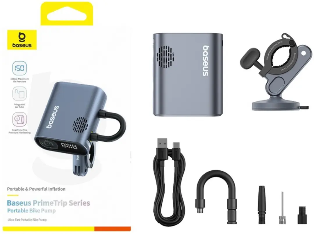 Baseus PrimeTrip Elektrische Fietspomp 150psi - 1500mAh - Zwart