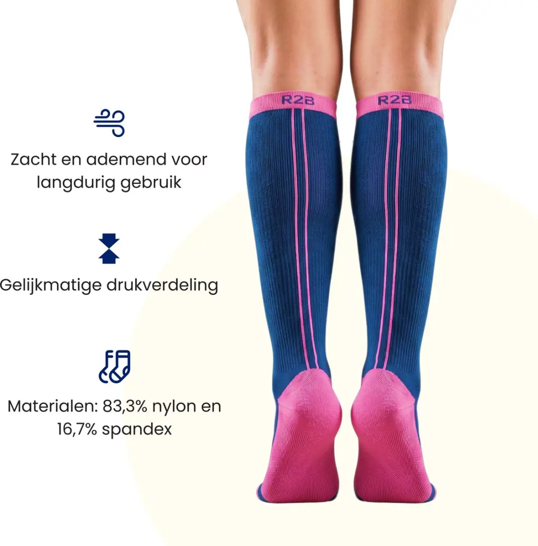 R2B Compressiekousen Hardloopsokken L - Blauw/Roze