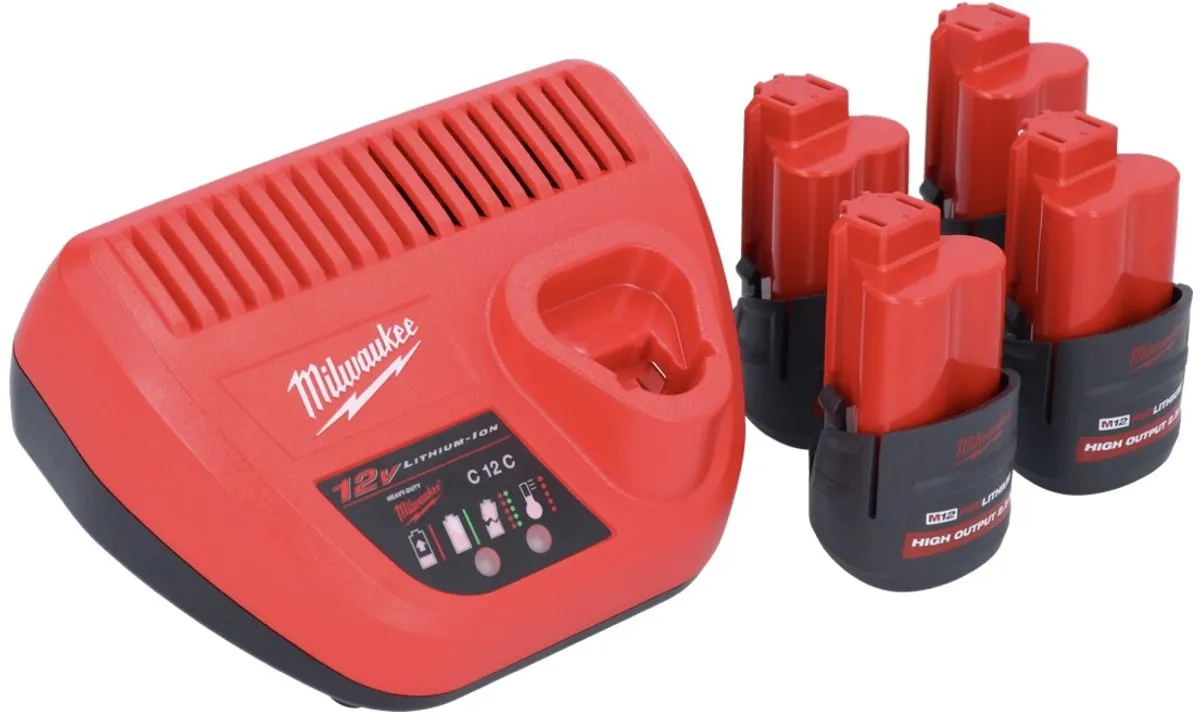 Milwaukee M12 HNRG-254 Accu Starter Set - 4x HB2.5 2.5Ah + C12 C Lader - afbeelding 3 van 5