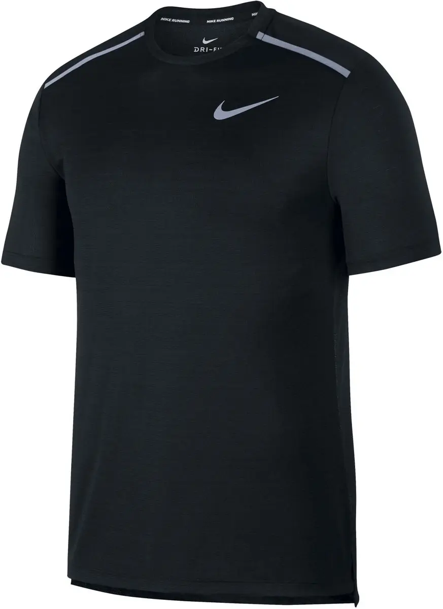 Nike Dry Miler Top SS Sporttop Heren - Zwart/Reflecterend Zilver - S