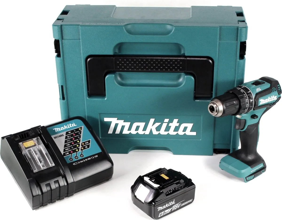 Makita DHP 485 RG1J Klopboormachine 18V - 50Nm - 2 snelheden - met 6,0Ah accu & snellader