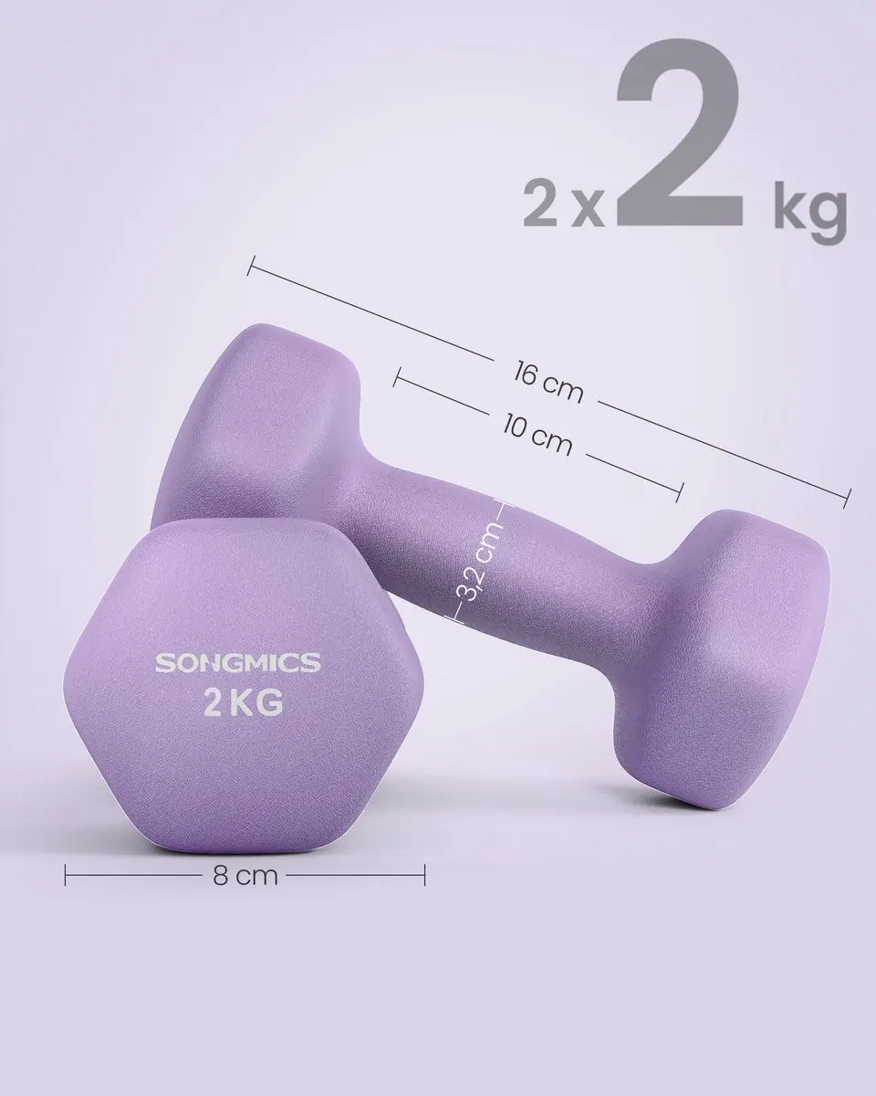 Songmics Halterset 2x2kg - Hexagon Neopreen Paars