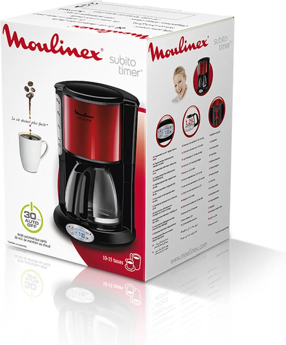 Moulinex FG362D Halfautomatisch Koffiezetapparaat - 15 Kopjes - Zwart/Rood