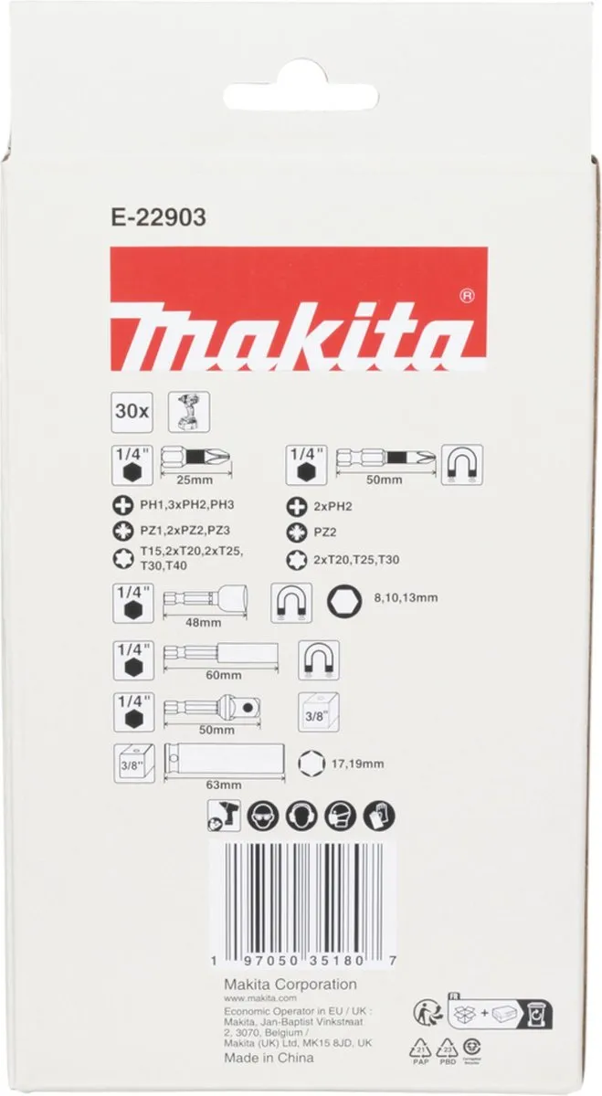 Makita E-22903 Impact Slagschroefbitset 30-delig