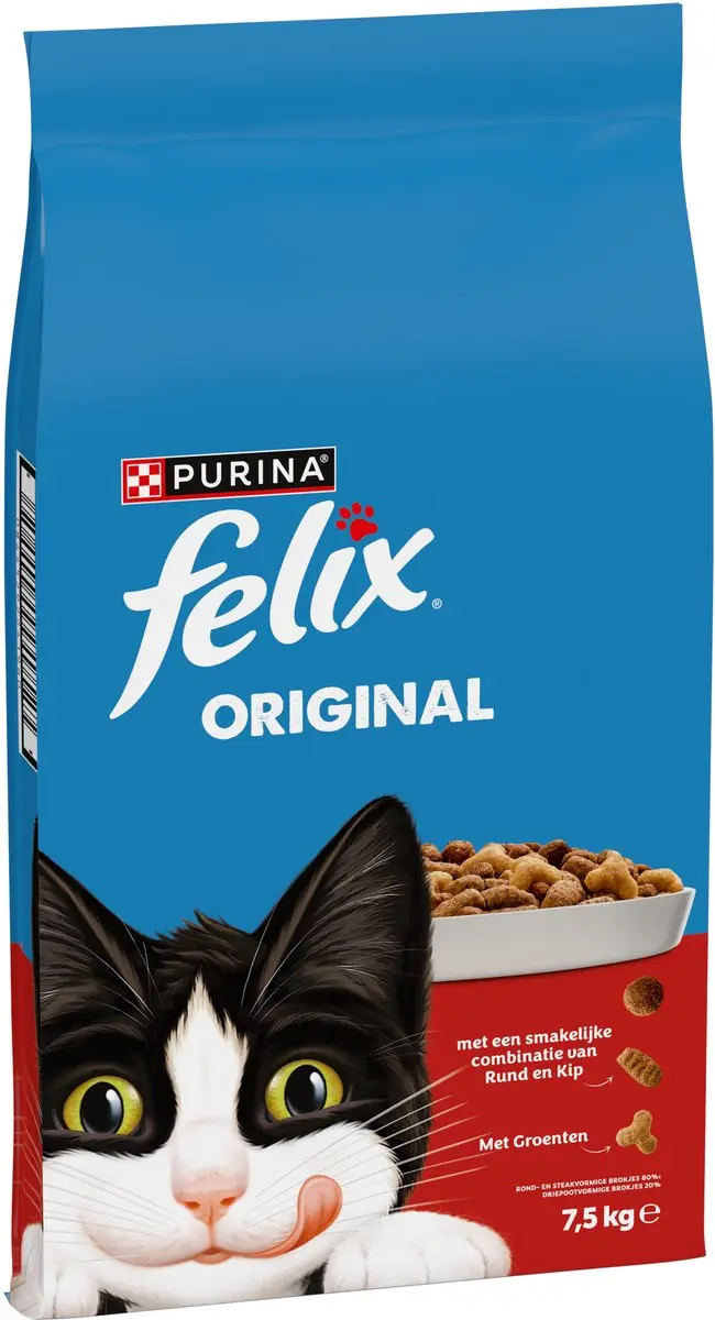 Felix Original Kattenvoer Droogvoer Rund Kip Kalkoen 7,5kg