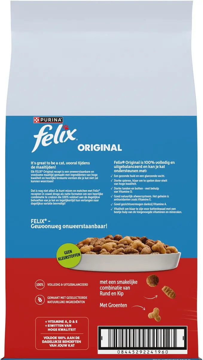 Felix Original Kattenvoer Droogvoer Rund Kip Kalkoen 7,5kg