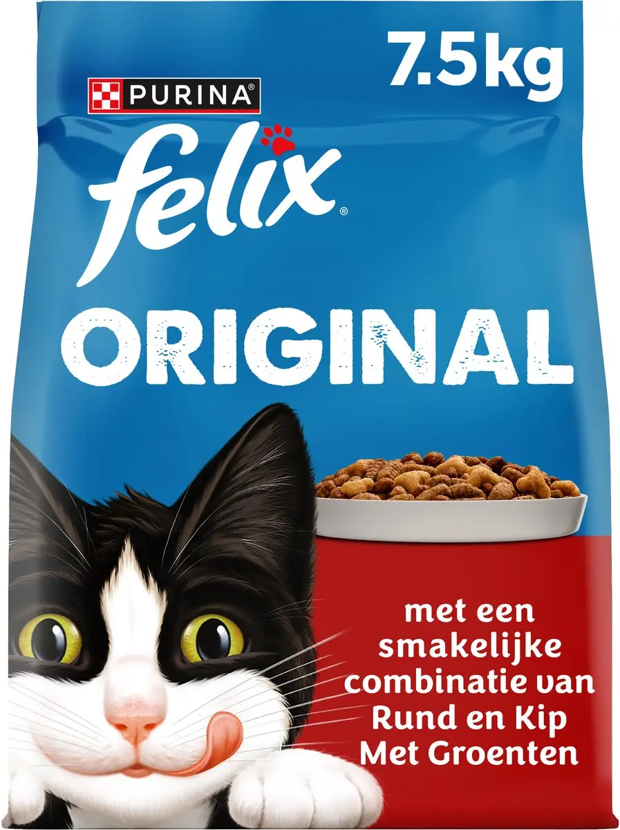 Felix Original Kattenvoer Droogvoer Rund Kip Kalkoen 7,5kg