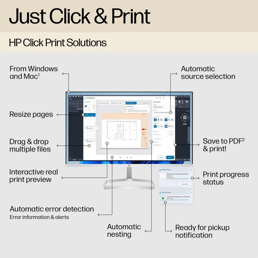 HP Designjet T650 5HB08D Printer - 4 Kleuren - 24 inch - Zwart