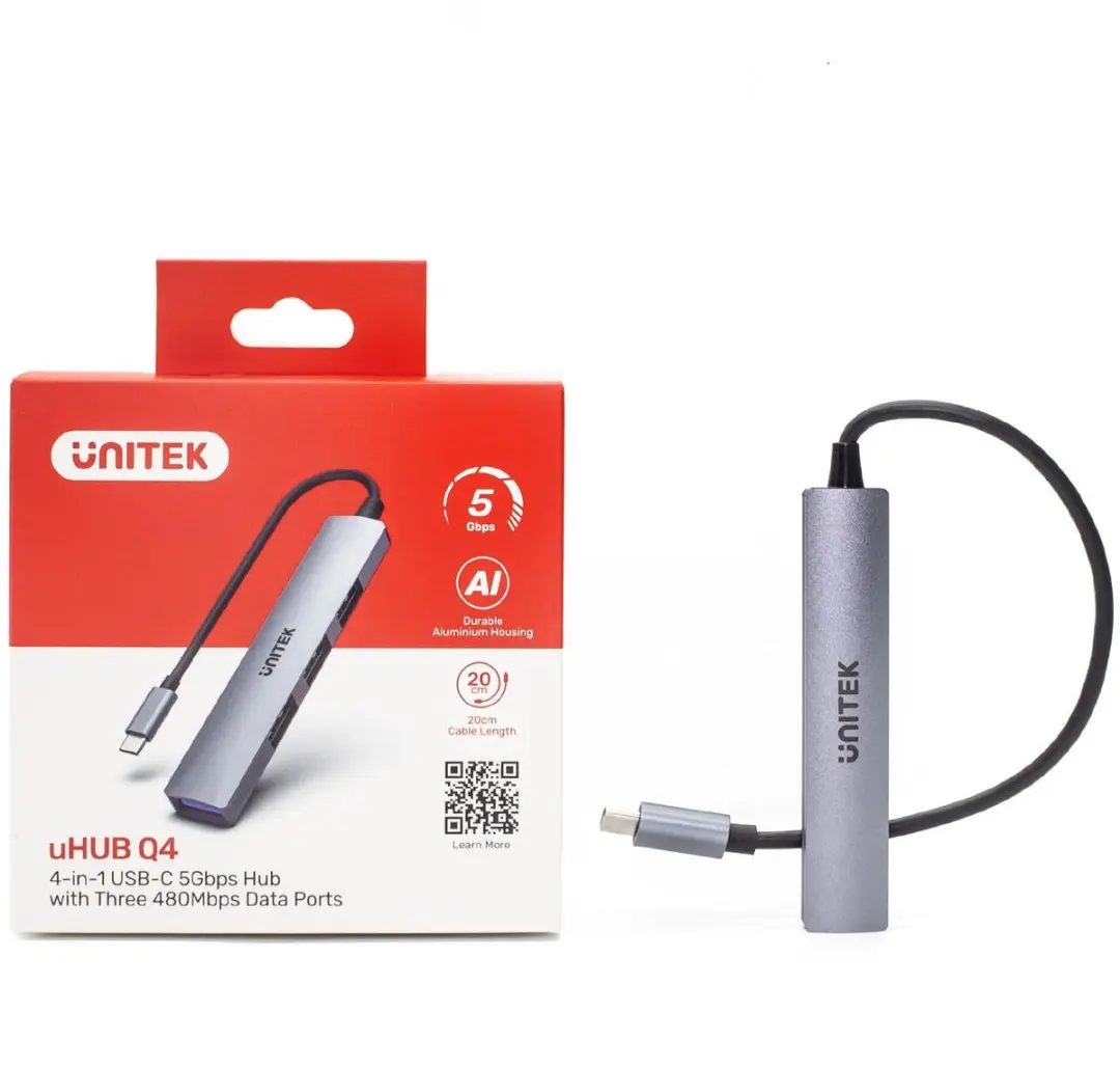 Unitek USB-C Adapter Splitter 1x USB-A 5Gbps - 3x USB - Zilver