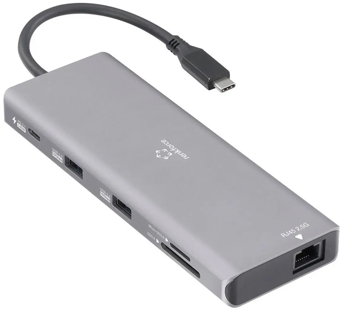 Renkforce RF-6328190 USB-C Dockingstation 10-in-1 - 8K - Aluminiumgrijs
