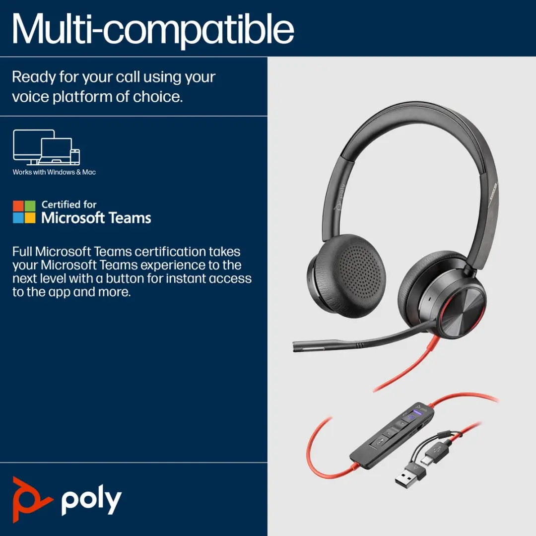 HP Poly Blackwire 8225 USB-C Headset - Zwart - afbeelding 4 van 6