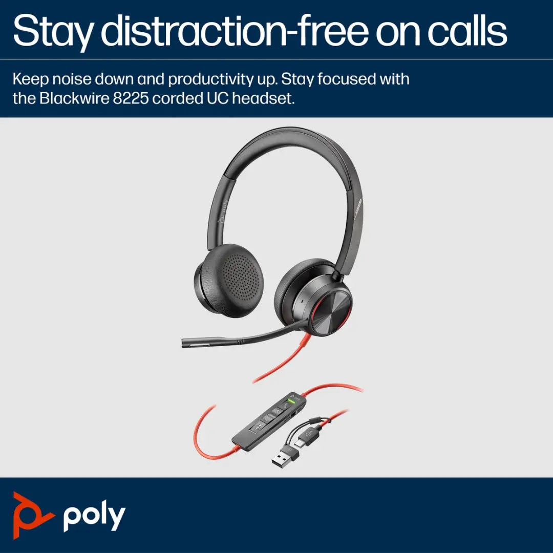 HP Poly Blackwire 8225 USB-C Headset - Zwart - afbeelding 3 van 6