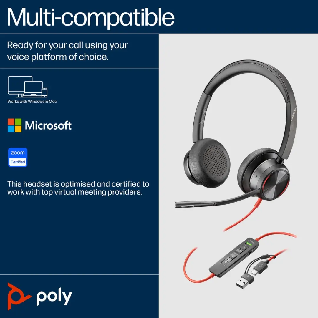 HP Poly Blackwire 8225 USB-C Headset - Zwart - afbeelding 5 van 6
