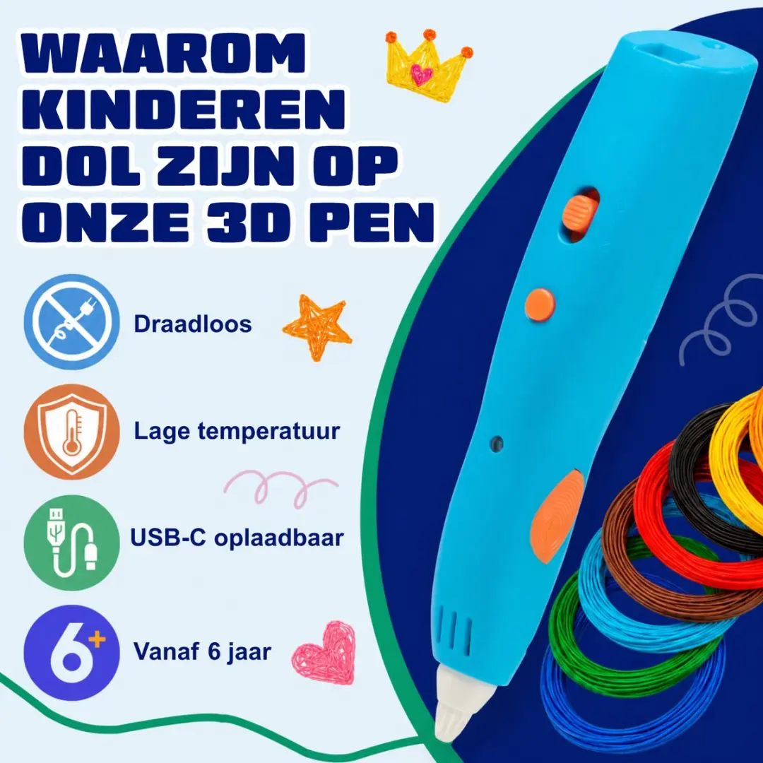 Fits4Kids 3D Pen Starterspakket LP03 - Roze - Draadloos - 60m PCL