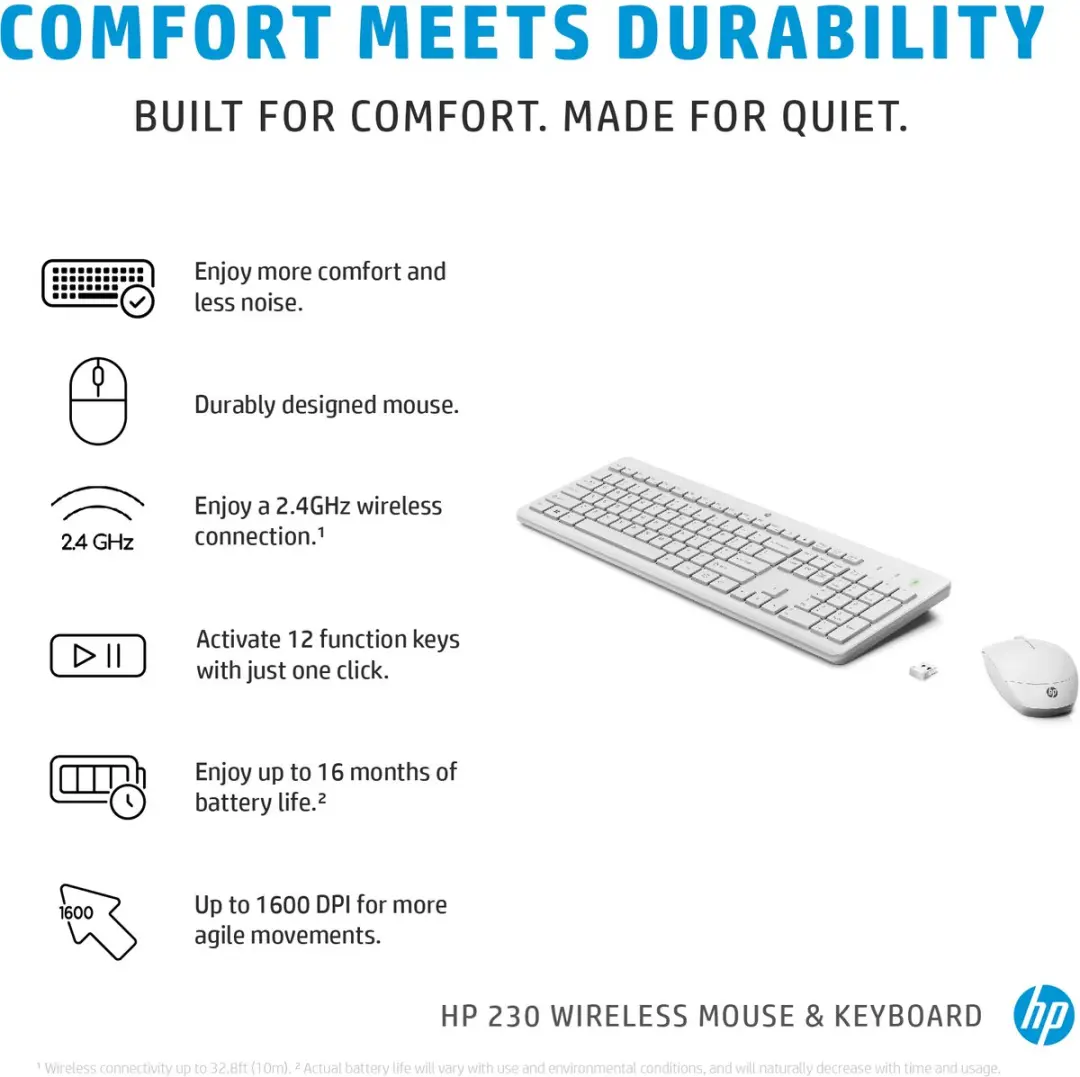 HP 230 Draadloos Toetsenbord & Muis Combo Wit - afbeelding 6 van 6