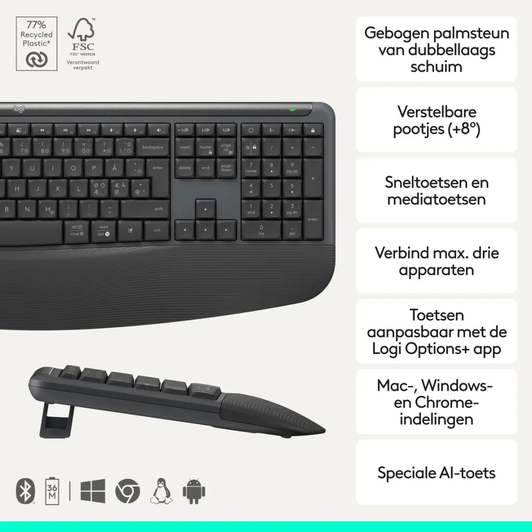 Logitech Signature Comfort Plus MK880 Draadloos Toetsenbord & Muis - Zwart