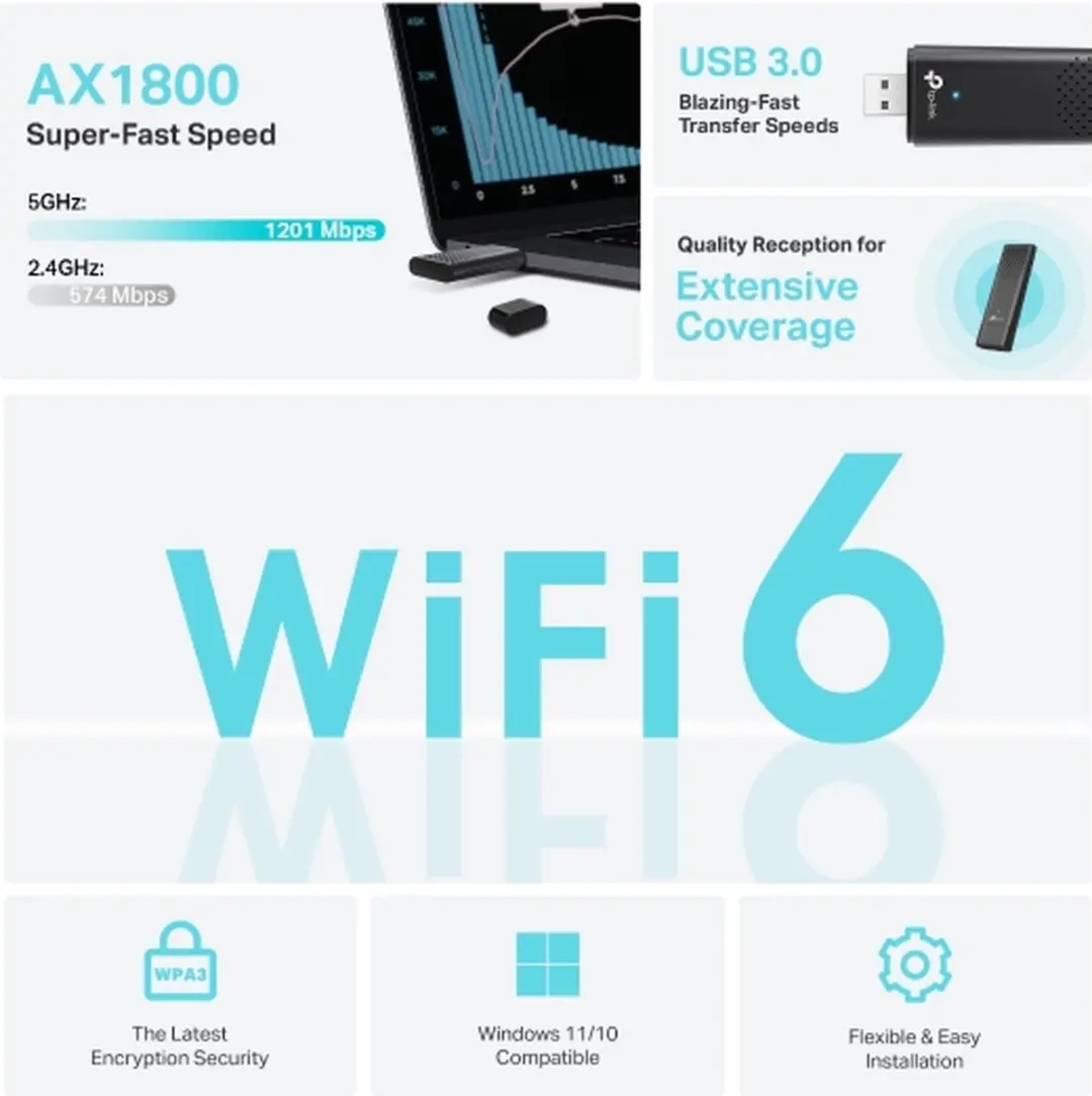 TP-Link Archer TX20U WiFi 6 USB-Netwerkkaart - Zwart
