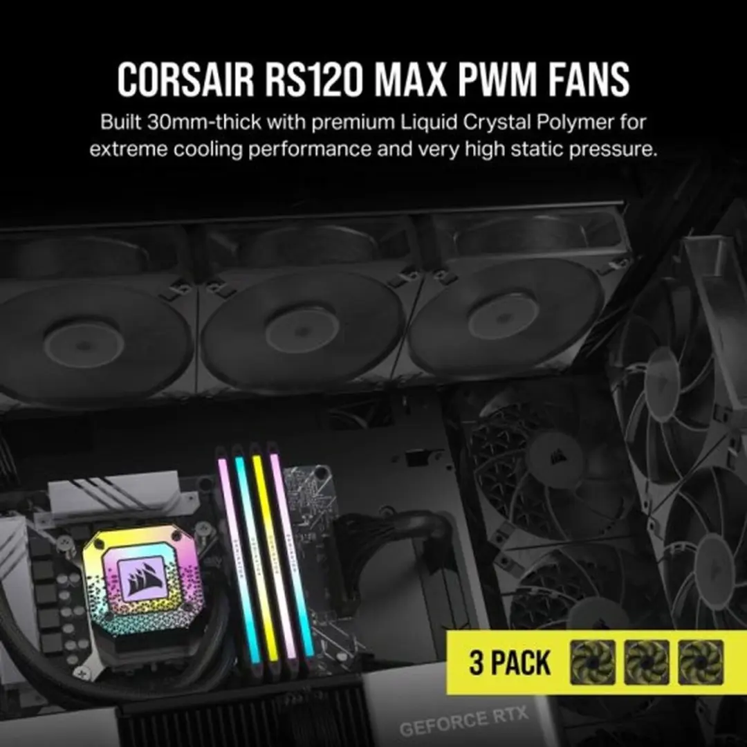 Corsair RS120 MAX PWM Boxventilator - 3 Stuks - Ø12cm - Zwart