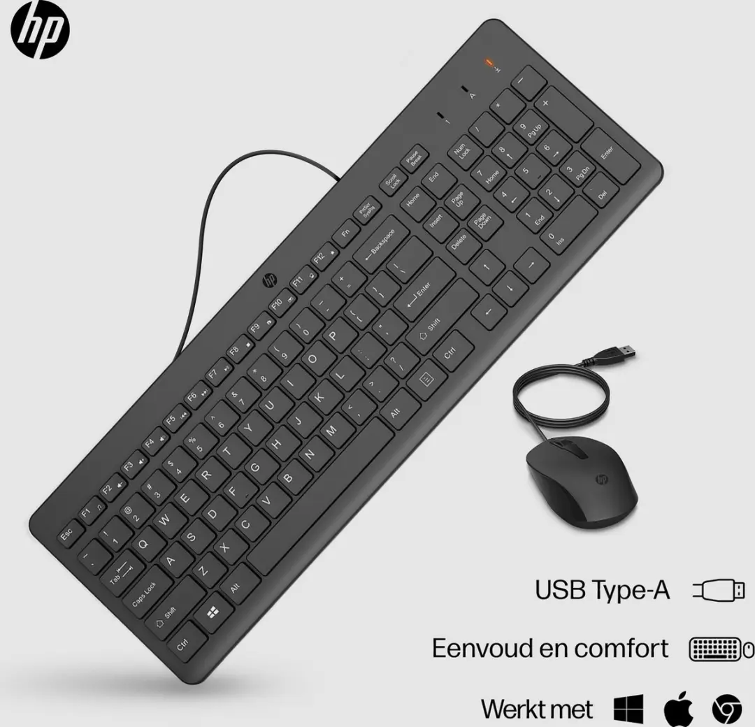 HP 150 Bedraad Toetsenbord & Muis Set AZERTY - 240J7AA#AC0 - Zwart