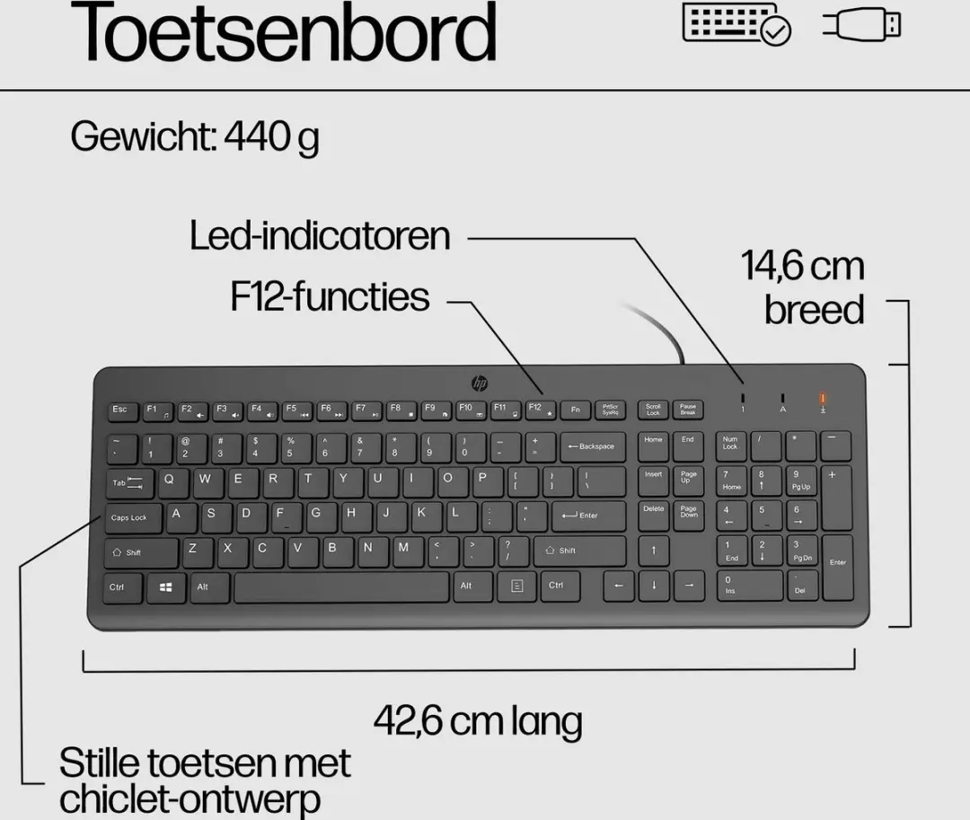 HP 150 Bedraad Toetsenbord & Muis Set AZERTY - 240J7AA#AC0 - Zwart