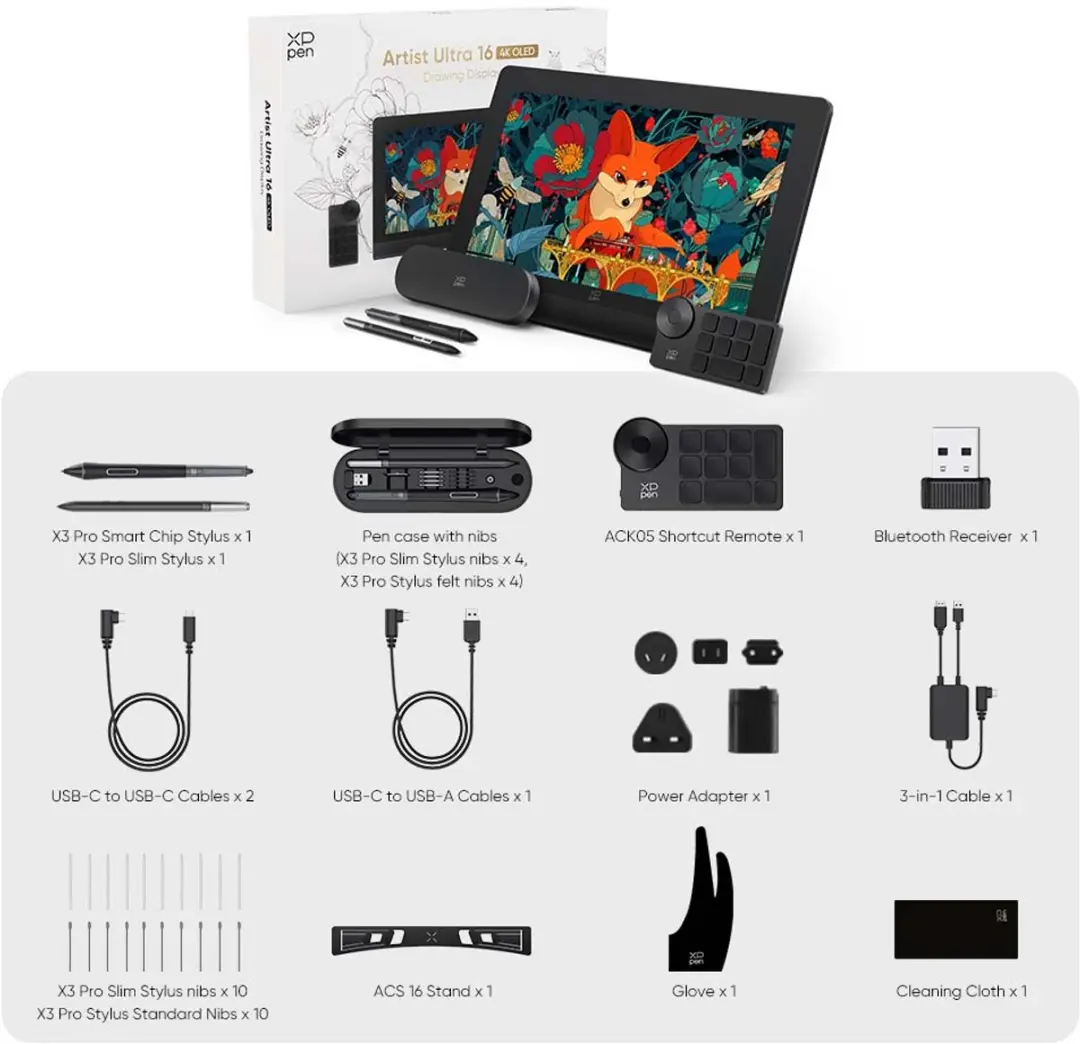 XPPen Artist Ultra 16 MD160UH Grafische Tablet - 15,6" 4K OLED - Zwart