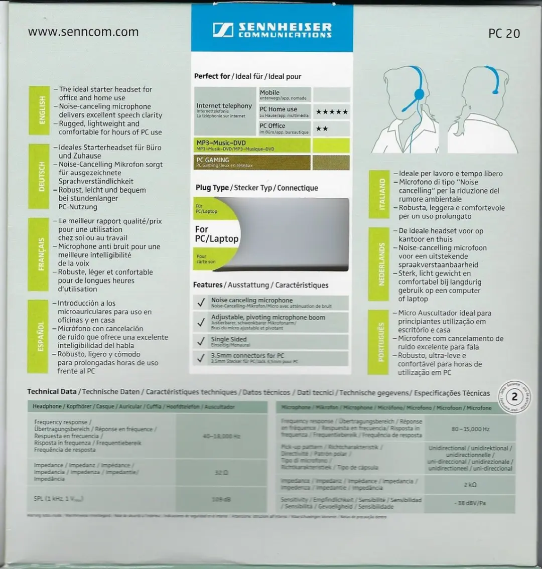 Sennheiser PC20 Headset met microfoon