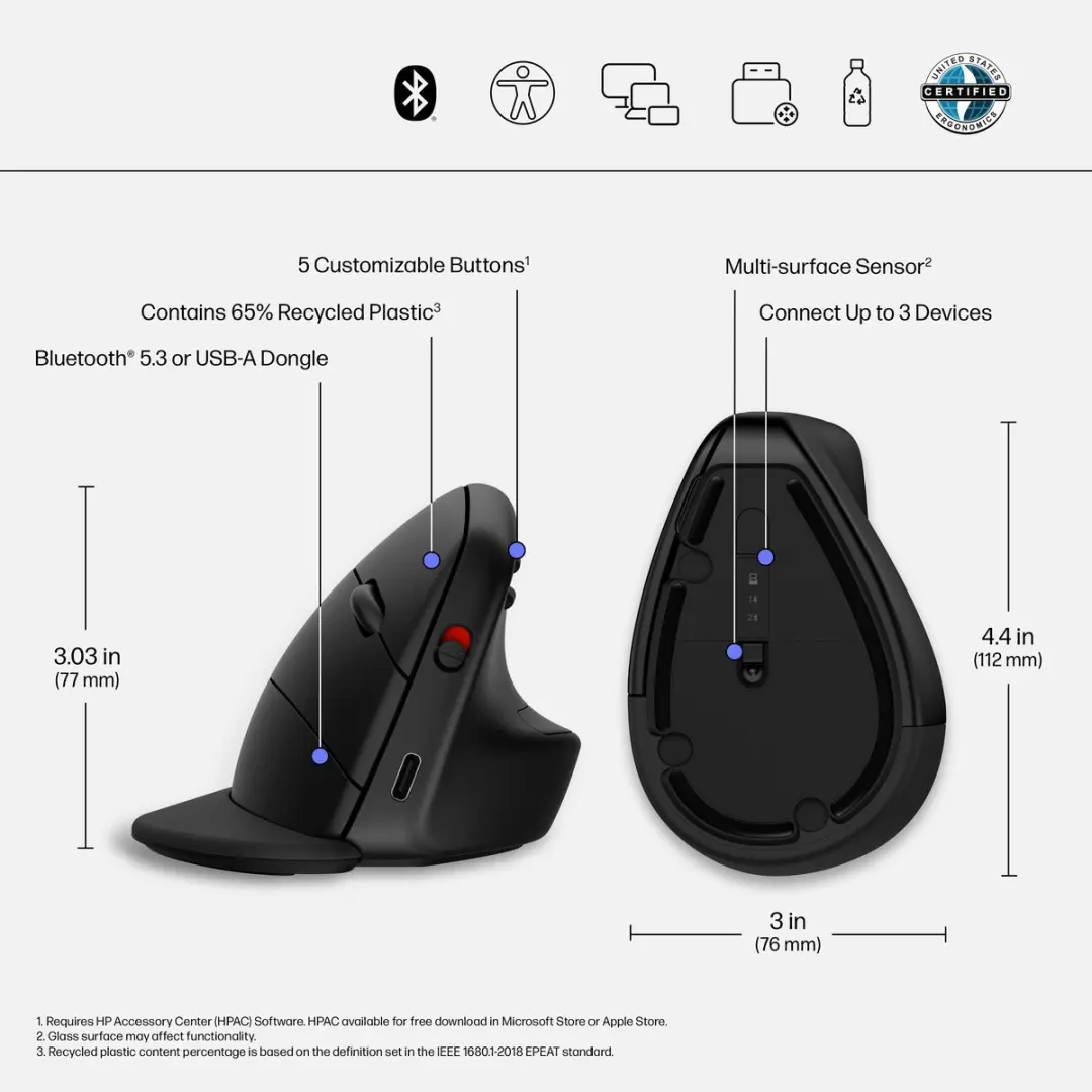 HP 920 Ergonomic Wireless Mouse 6H1A4AA - Zwart