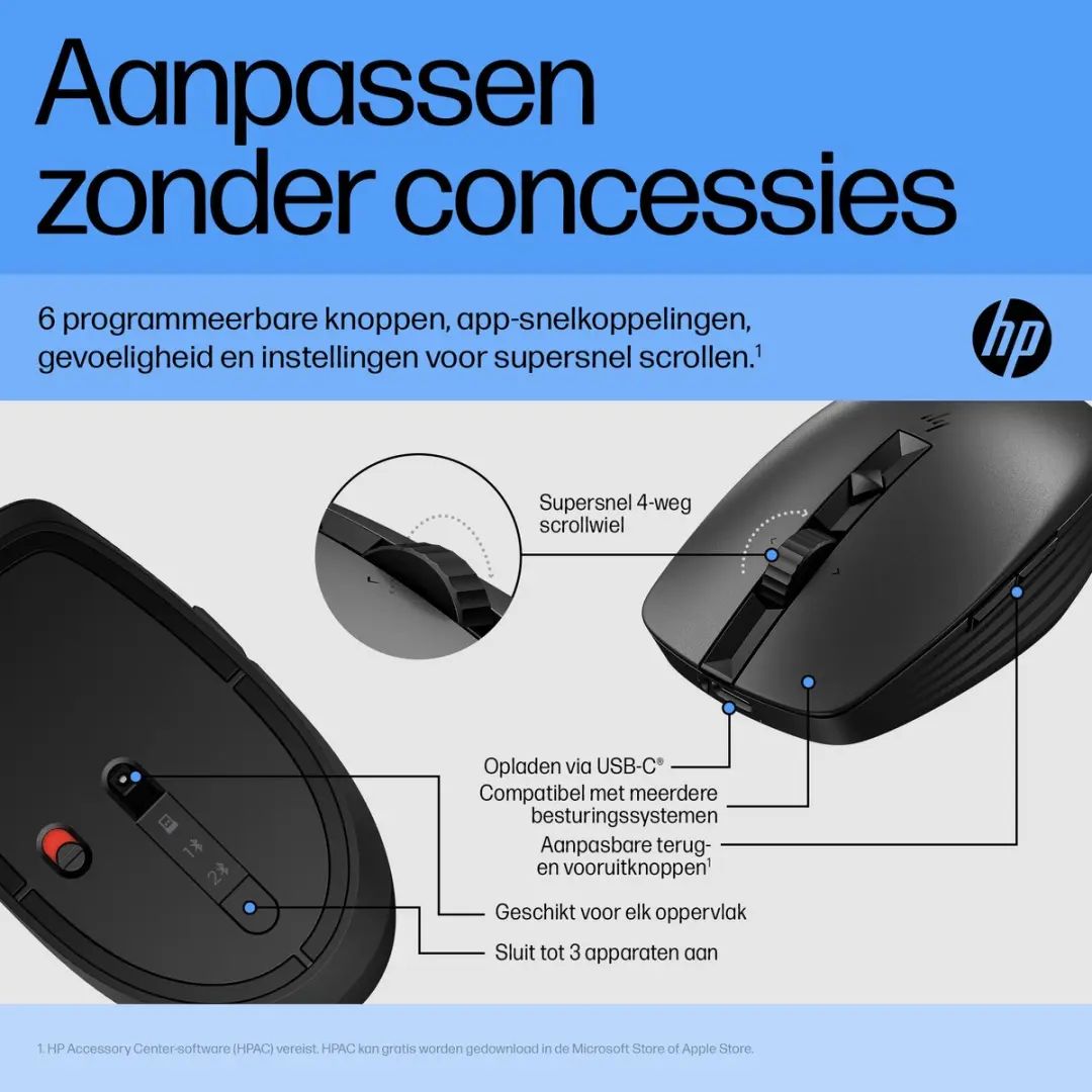 HP 710 6E6F2AA Muis - 7 Knoppen - Zwart