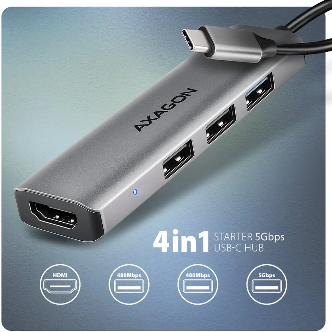 Axagon HMC-H3A Poortreplicator - USB 3.2 Gen 1 - Zilver - afbeelding 6 van 6
