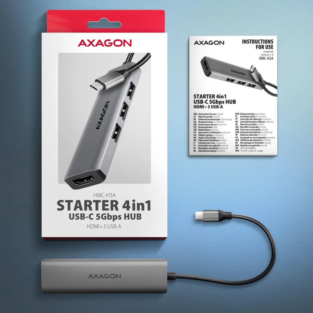Axagon HMC-H3A Poortreplicator - USB 3.2 Gen 1 - Zilver