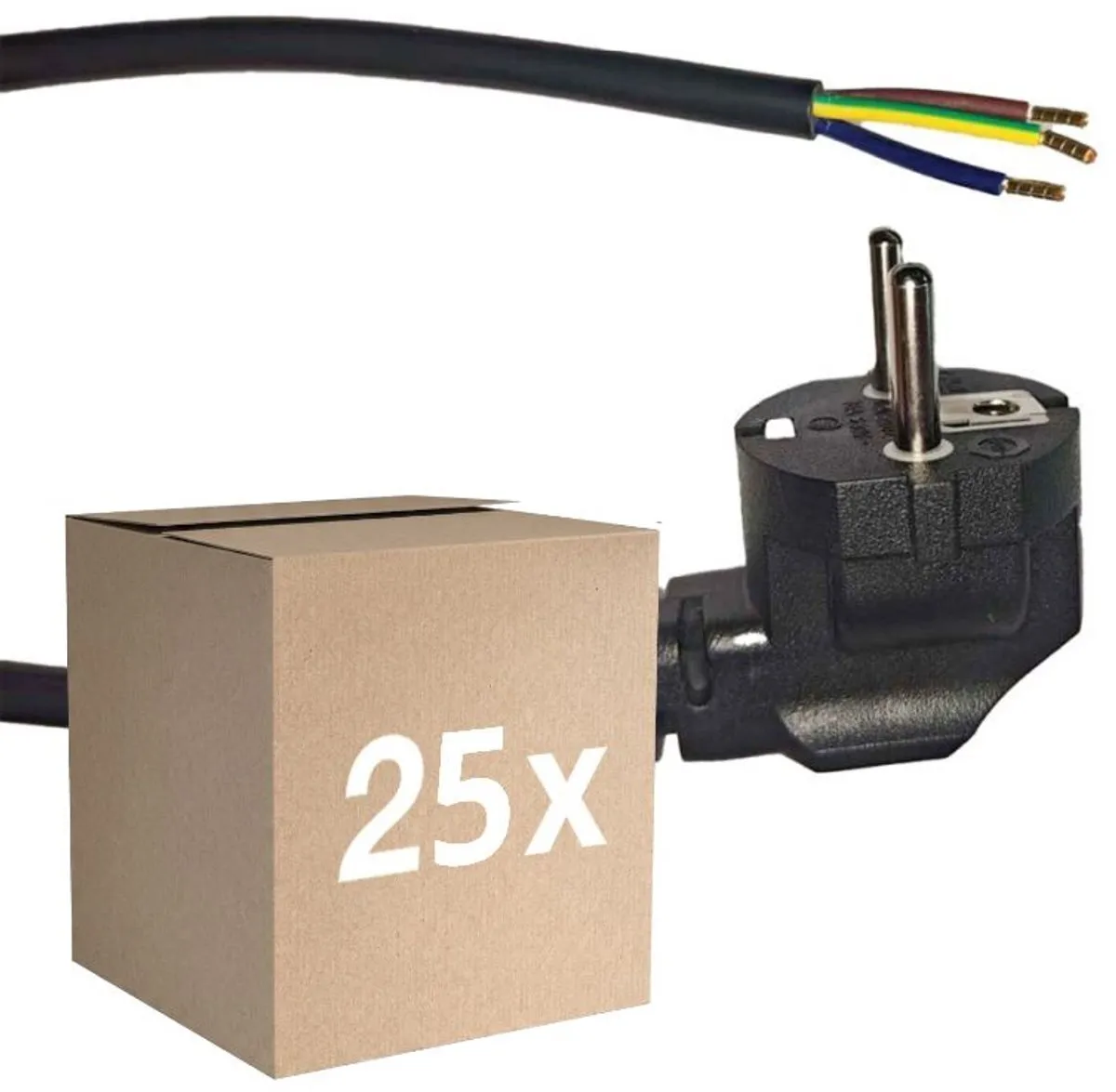 Voordeelpak 25x Noxion Power Voedingskabel Zwart - Schuko Europlug + Open uiteinden - 5m - 3 pole 0,75mm2.