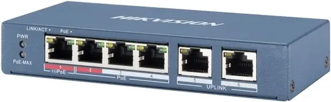 Hikvision DS-3E1106HP-EI Managed Switch - 6 PoE-poorten 60W - Grijs