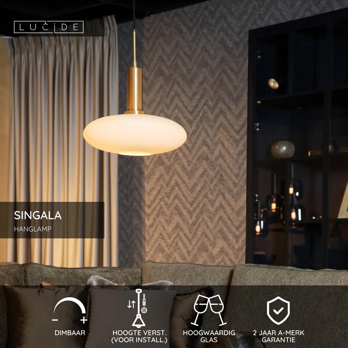 Lucide Singala Hanglamp Ø30cm - Mat Goud/Messing - afbeelding 6 van 6