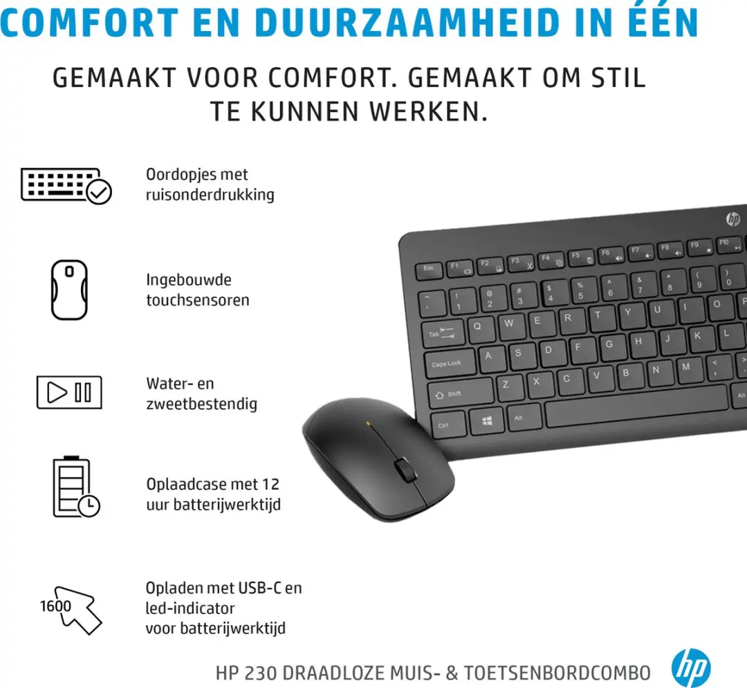 HP 230 Draadloos Toetsenbord & Muis Set - Azerty - Zwart
