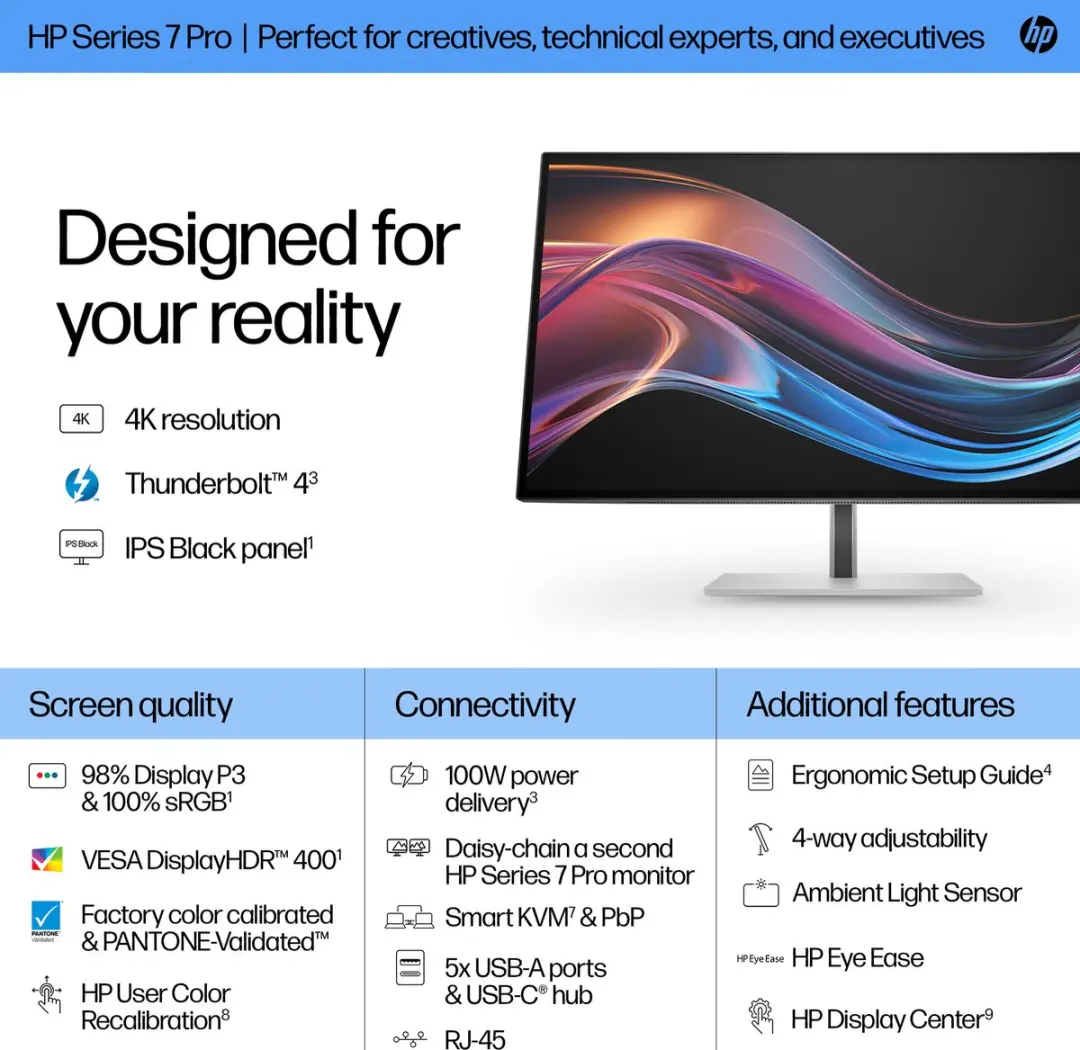 HP Series 7 Pro 27 inch 4K Monitor 727pk - Zilver