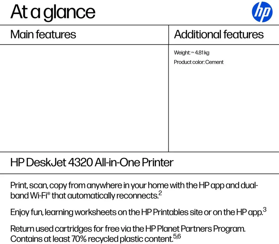 HP DeskJet 4320 Multifunctionele Printer - Cement Noir