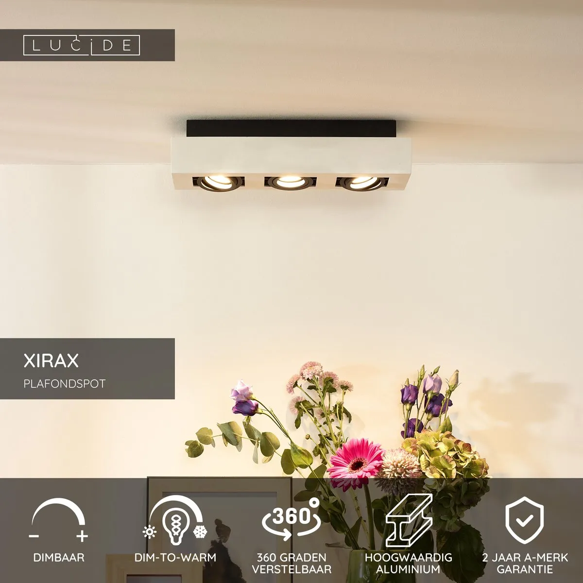 Lucide XIRAX Plafondspot LED Dim to Warm 3x5W - Wit