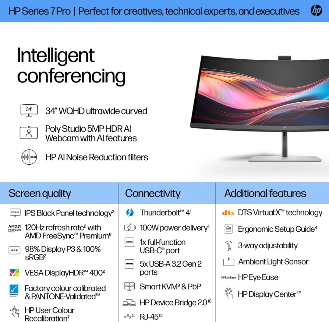 HP Series 7 Pro 734pm Monitor 34" WQHD - Zwart/Zilver