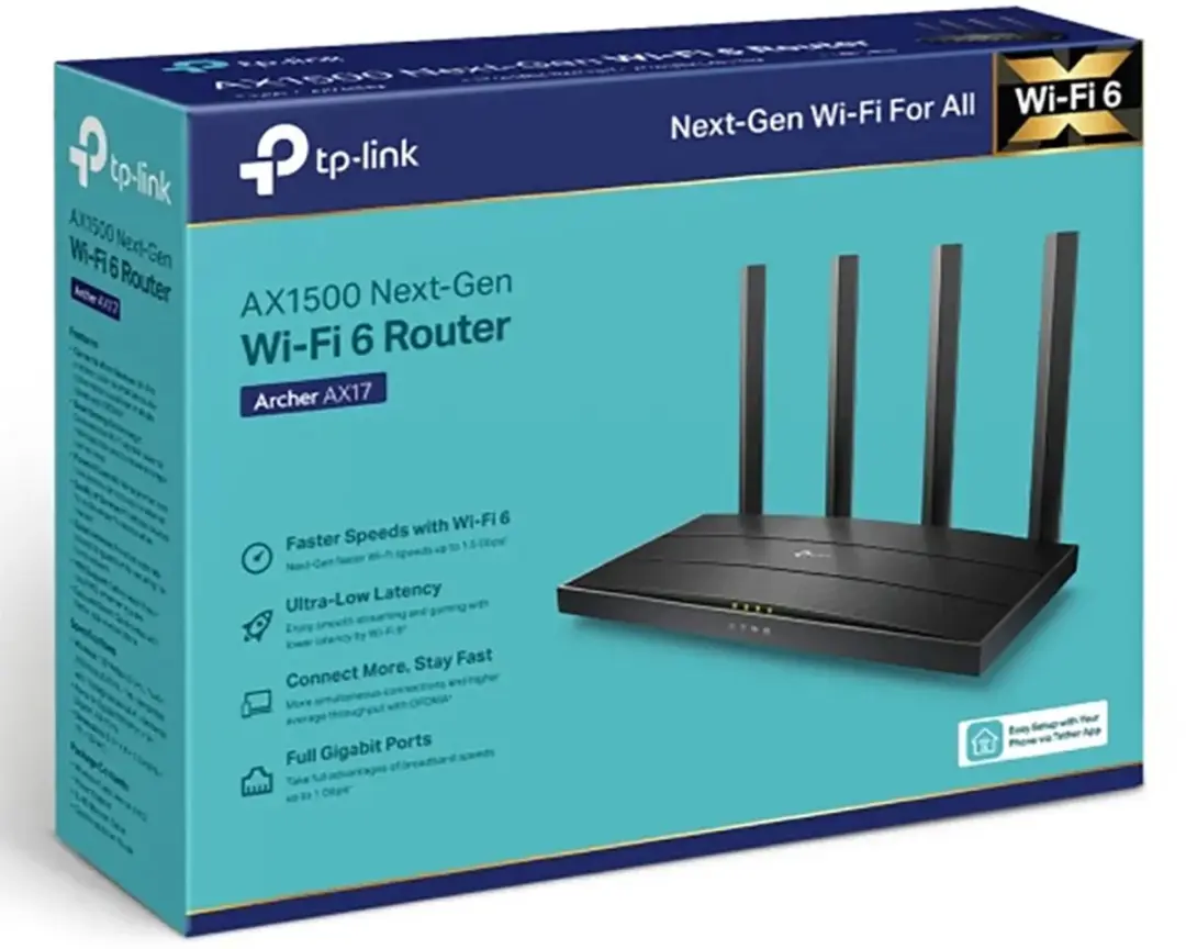 TP-Link Archer AX17 Router - WiFi 6 - 4 Antennes - Zwart