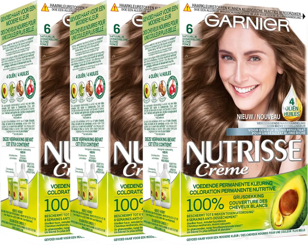 Garnier Nutrisse Crème Haarverf 60 Natuurlijk Donkerblond - 3 Stuks