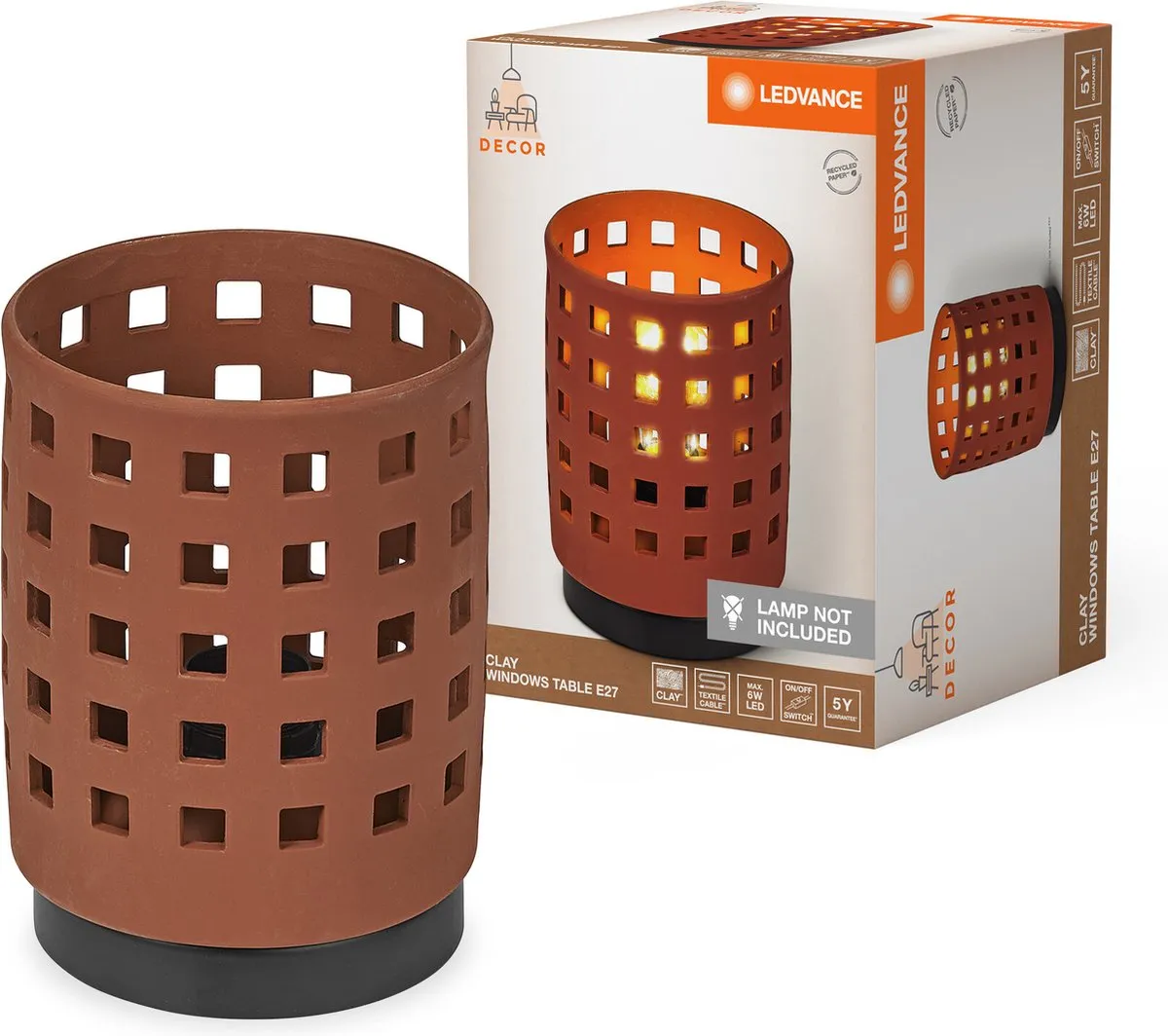 LEDVANCE Decor Clay Windows Tafellamp E27 - Bruin