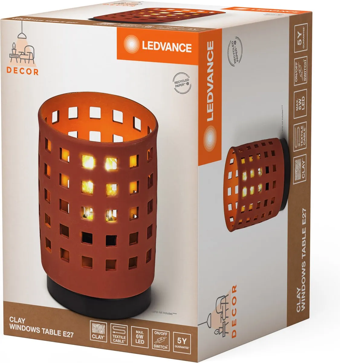 LEDVANCE Decor Clay Windows Tafellamp E27 - Bruin - afbeelding 6 van 6