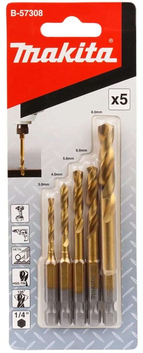 Makita Metaalborenset HSS-TiN 5-delig