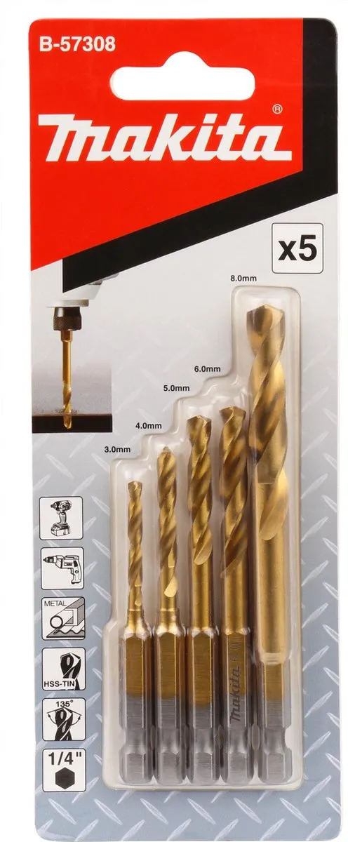 Makita Metaalborenset HSS-TiN 5-delig