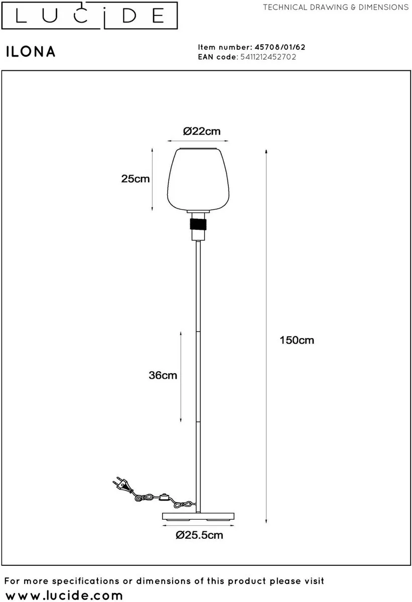 Lucide Ilona Vloerlamp Ø34cm - 1xE27 - Amber - afbeelding 6 van 6