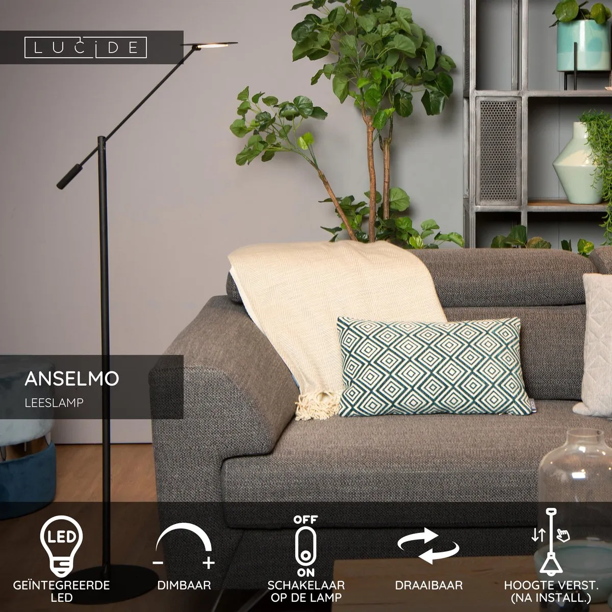 Lucide Anselmo LED Leeslamp Ø25cm - 9W 3000K - Zwart