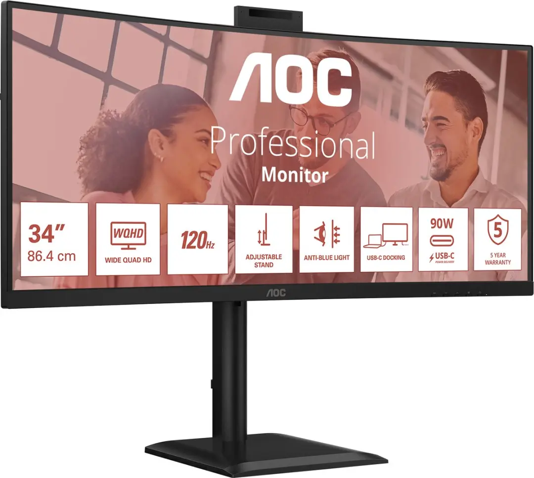 AOC CU34E4CW 34 inch QHD Ultrawide Monitor - Zwart