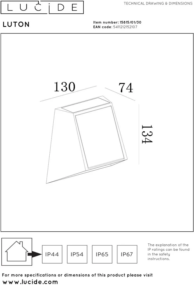 Lucide Luton Wandlamp Zonne-energie 2W - Zwart - afbeelding 6 van 6