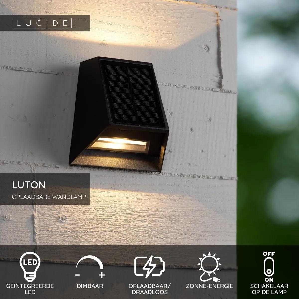 Lucide Luton Wandlamp Zonne-energie 2W - Zwart